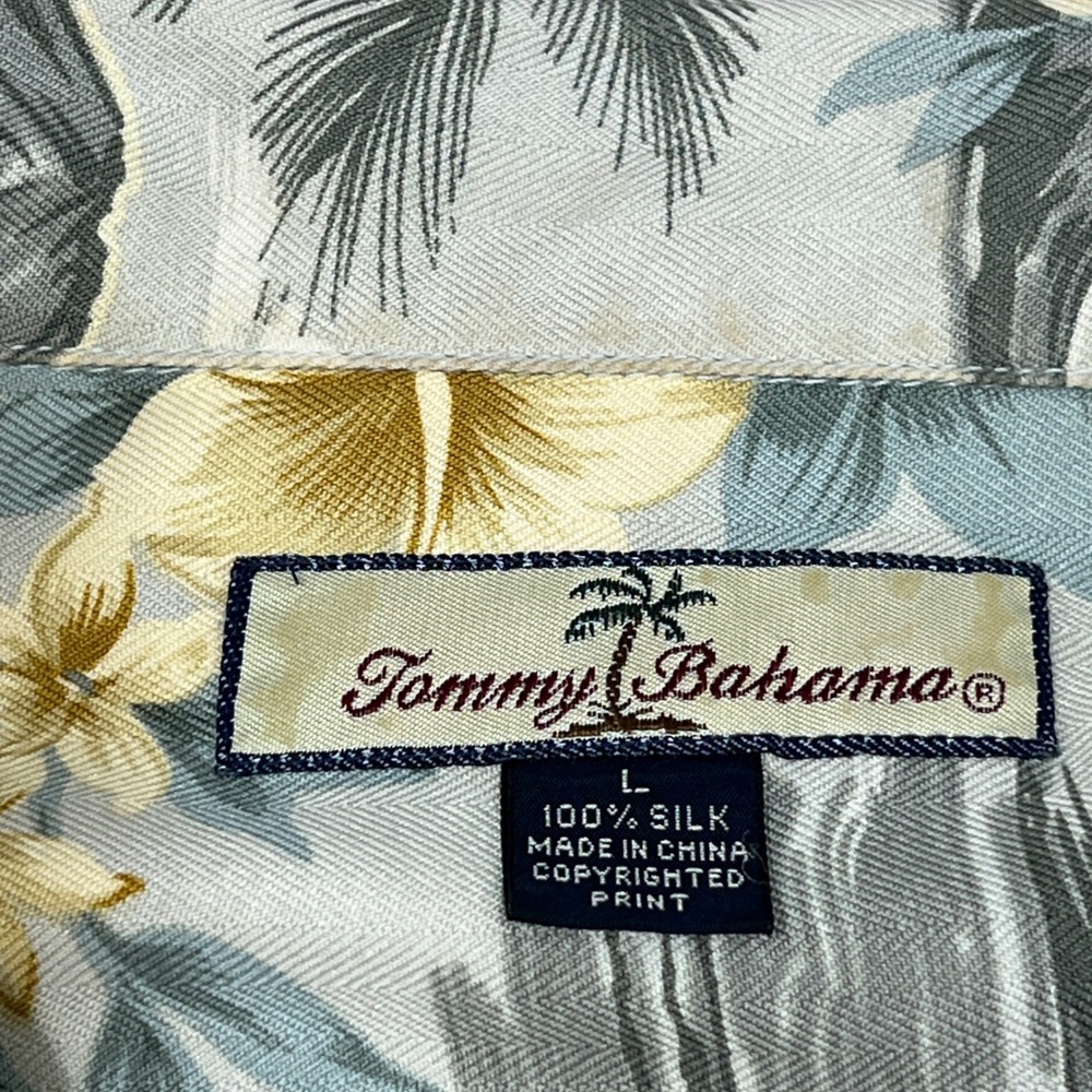 Tommy Bahama Mens Large Silk Hawaiian Shirt Sage Green Tropical Floral Island - Picture 4 of 7